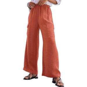 imageEVALESS Women Palazzo Pants Summer Casual Wide Leg High Waist Lounge Flowy Beach Trousers Travel Vacation OutfitsTawny
