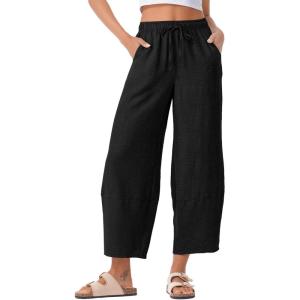 imageEVALESS Womens Baggy Wide Leg Pants Casual Drawstring Elastic Waisted Palazzo Harem Trousers with PocketsBlack