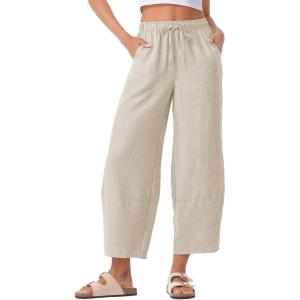 imageEVALESS Womens Baggy Wide Leg Pants Casual Drawstring Elastic Waisted Palazzo Harem Trousers with PocketsJet Stream