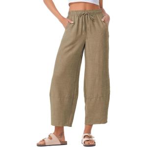 imageEVALESS Womens Baggy Wide Leg Pants Casual Drawstring Elastic Waisted Palazzo Harem Trousers with PocketsPale Khaki