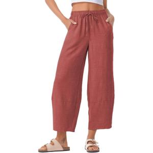 imageEVALESS Womens Baggy Wide Leg Pants Casual Drawstring Elastic Waisted Palazzo Harem Trousers with PocketsRed Clay