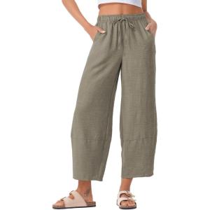 imageEVALESS Womens Baggy Wide Leg Pants Casual Drawstring Elastic Waisted Palazzo Harem Trousers with PocketsSimply Taupe