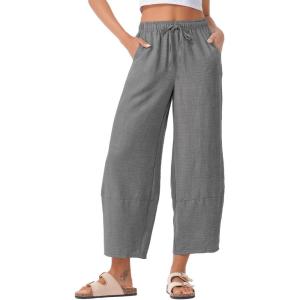 imageEVALESS Womens Baggy Wide Leg Pants Casual Drawstring Elastic Waisted Palazzo Harem Trousers with PocketsSleet
