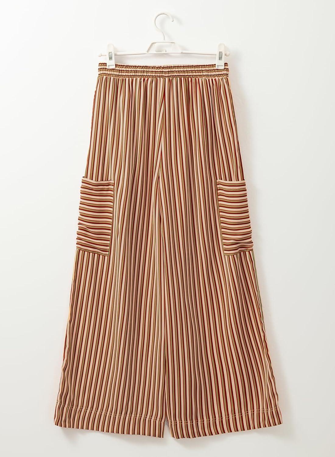 imageEVALESS Women Palazzo Pants Summer Casual Wide Leg High Waist Lounge Flowy Beach Striped Trousers Travel Vacation OutfitsYellow Stripe