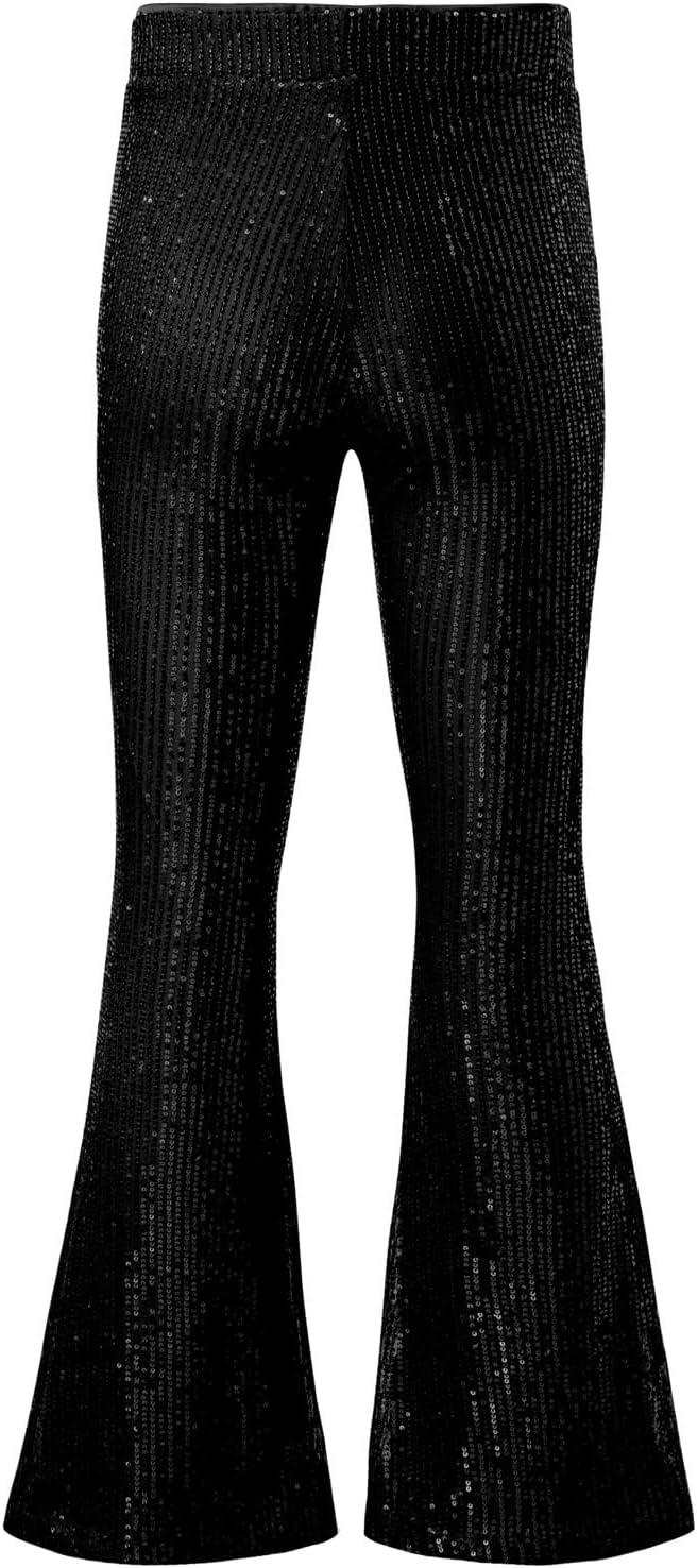 imageEVALESS Women Sequin Pants Sparkly Glitter High Waisted Wide Leg Flare Trousers Bell Bottom Night Out ClubwearBlack