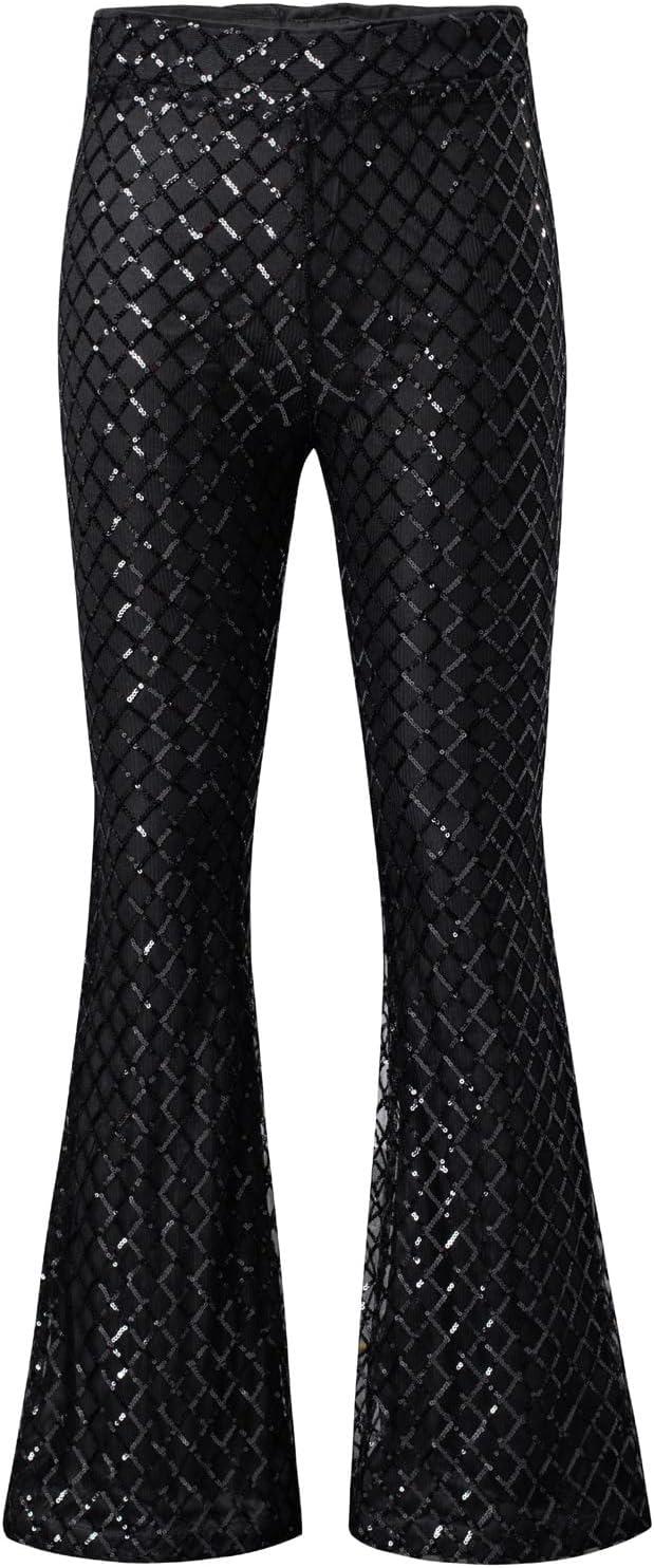 imageEVALESS Women Sequin Pants Sparkly Glitter High Waisted Wide Leg Flare Trousers Bell Bottom Night Out ClubwearBlack Stripe