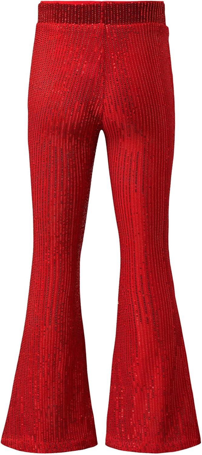 imageEVALESS Women Sequin Pants Sparkly Glitter High Waisted Wide Leg Flare Trousers Bell Bottom Night Out ClubwearFiery Red