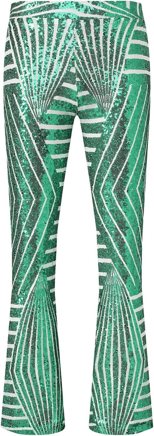 imageEVALESS Women Sequin Pants Sparkly Glitter High Waisted Wide Leg Flare Trousers Bell Bottom Night Out ClubwearLight Green