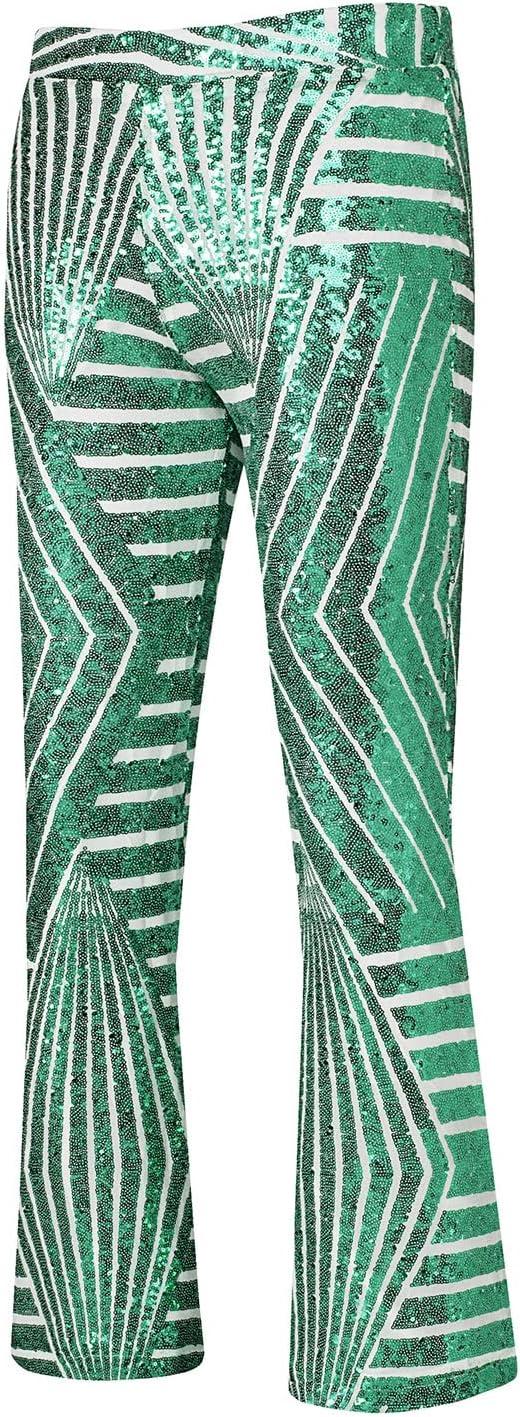 imageEVALESS Women Sequin Pants Sparkly Glitter High Waisted Wide Leg Flare Trousers Bell Bottom Night Out ClubwearLight Green