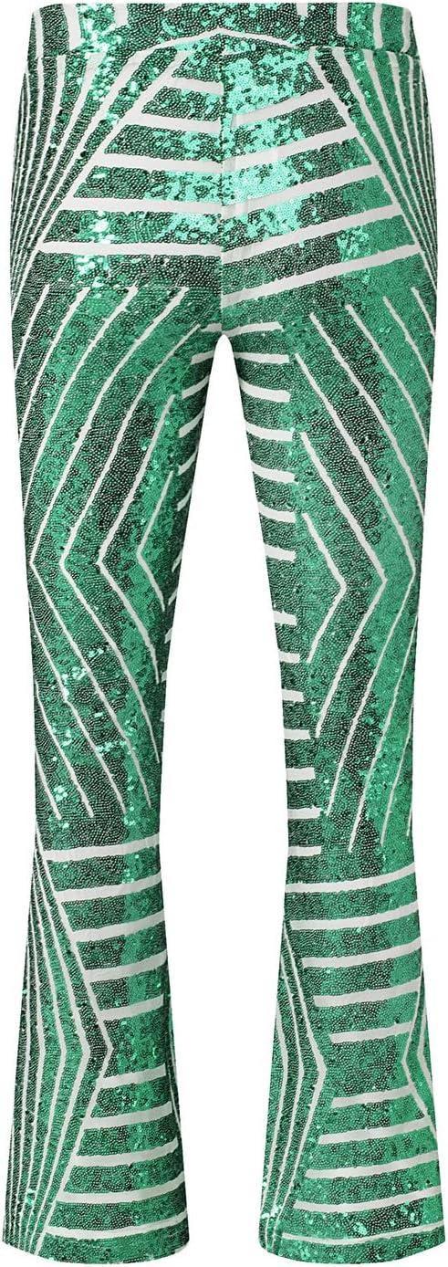 imageEVALESS Women Sequin Pants Sparkly Glitter High Waisted Wide Leg Flare Trousers Bell Bottom Night Out ClubwearLight Green
