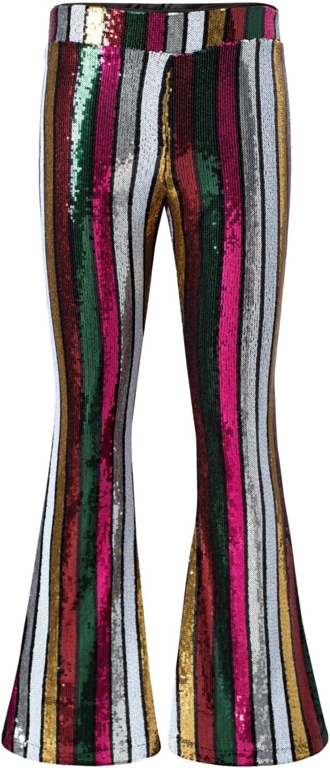 imageEVALESS Women Sequin Pants Sparkly Glitter High Waisted Wide Leg Flare Trousers Bell Bottom Night Out ClubwearRose Red