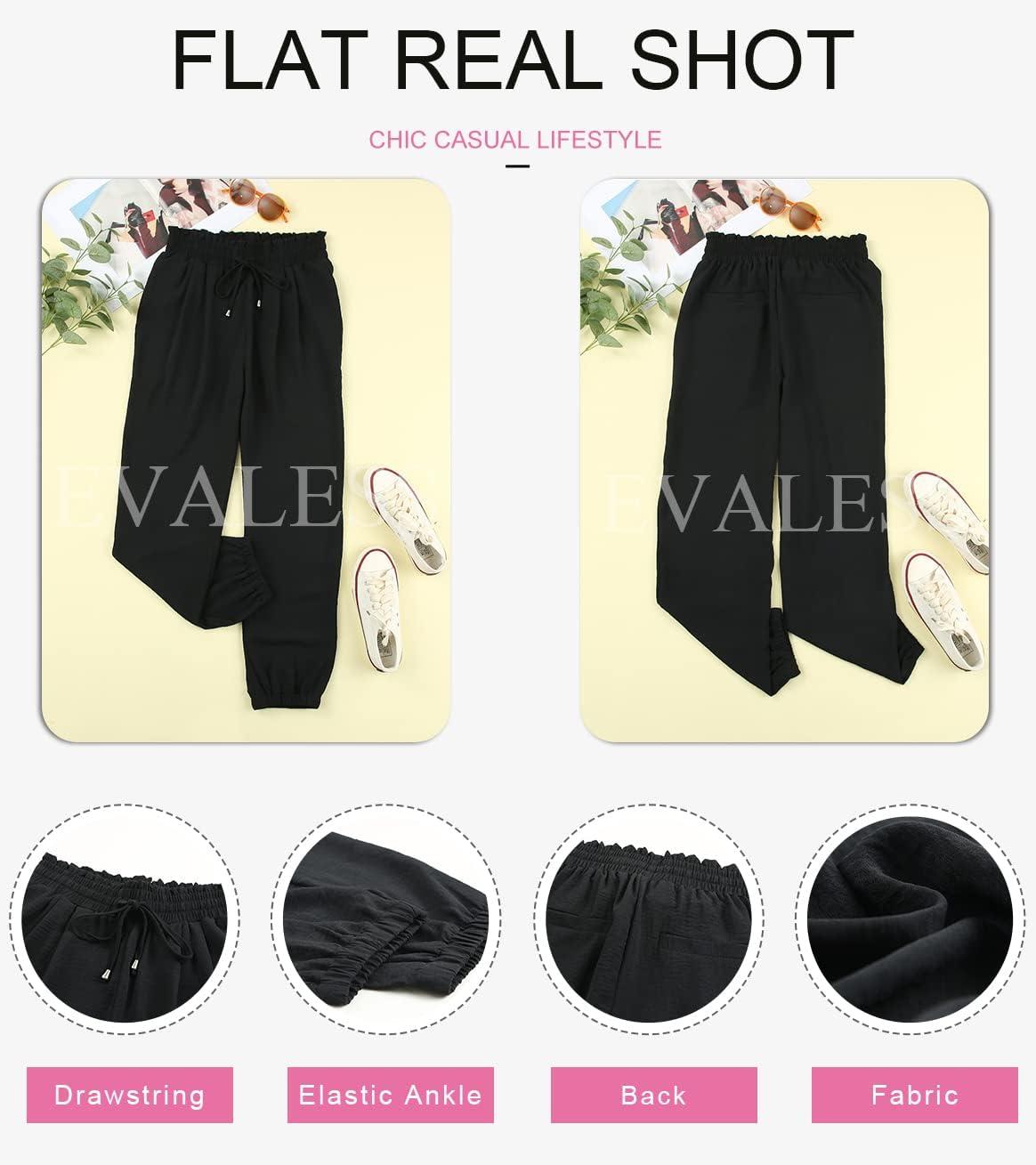 imageEVALESS Womens 2025 Summer Casual Pants Drawstring Elastic High Waisted Work Trousers Joggers Trendy Harem Pants with PocketsB Black