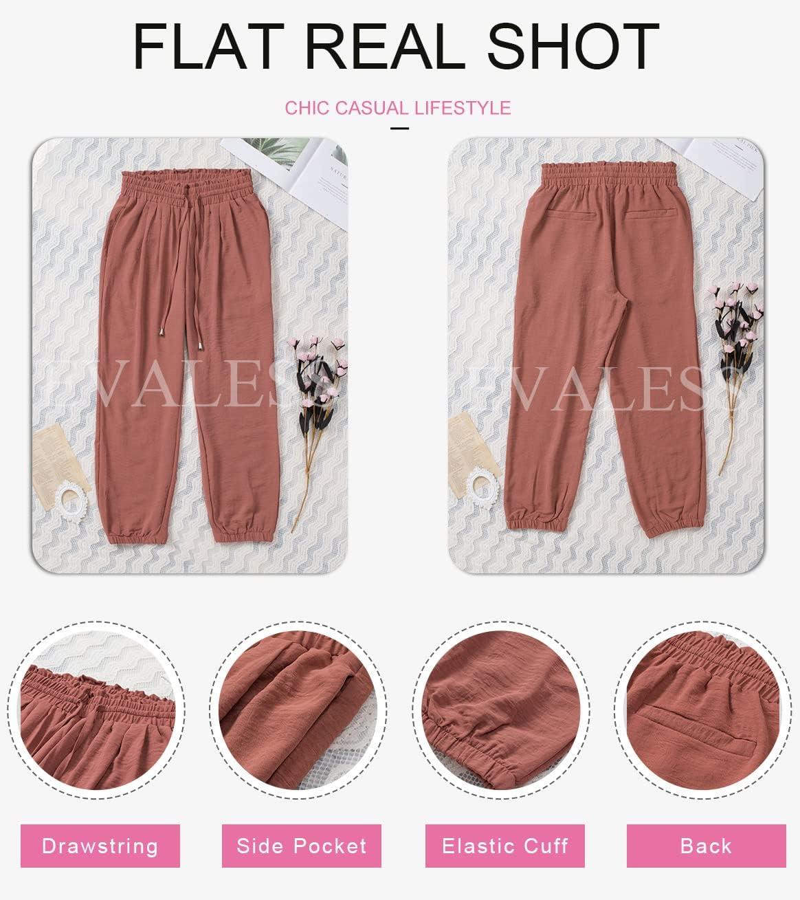 imageEVALESS Womens 2025 Summer Casual Pants Drawstring Elastic High Waisted Work Trousers Joggers Trendy Harem Pants with PocketsB Brown