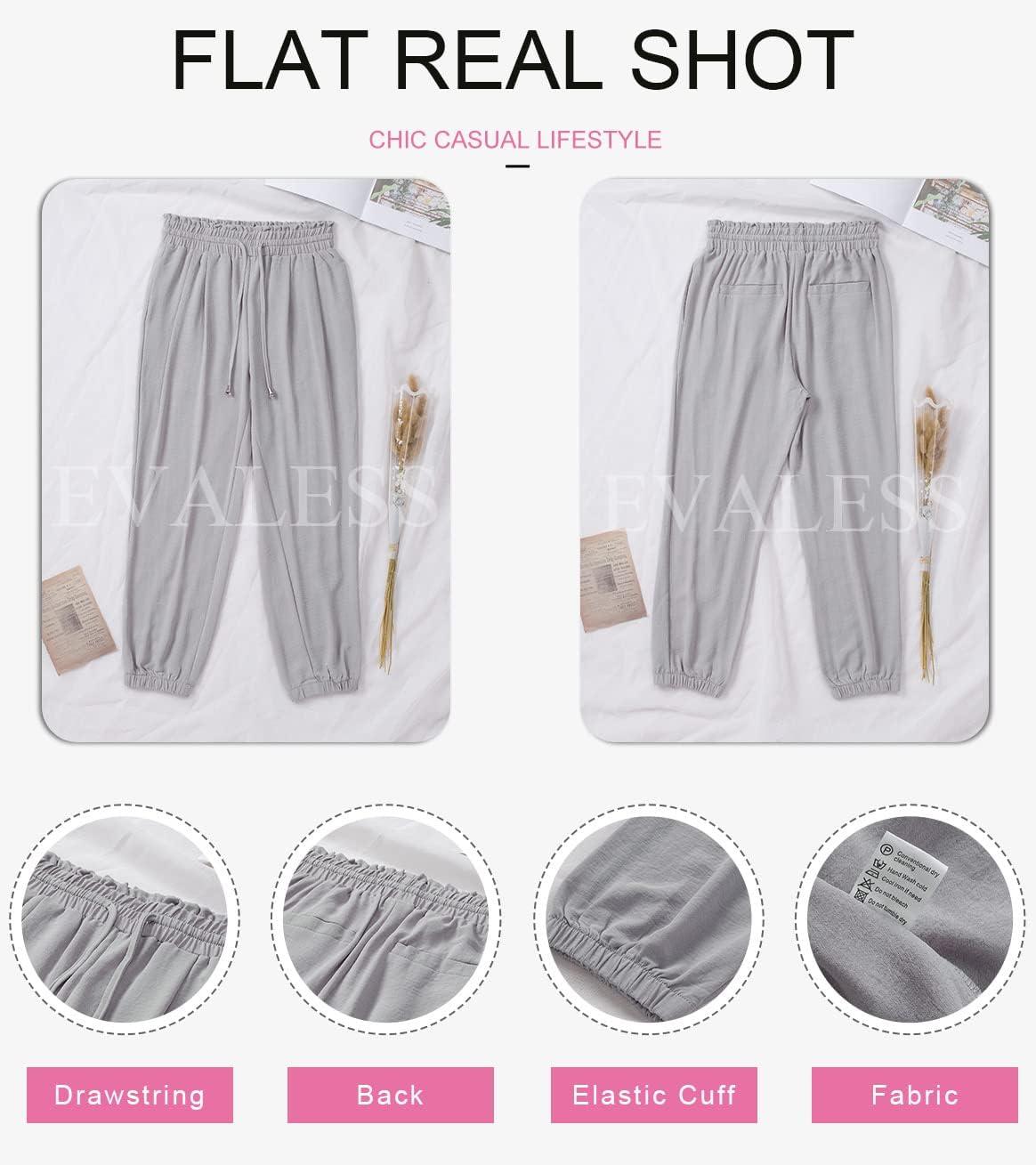 imageEVALESS Womens 2025 Summer Casual Pants Drawstring Elastic High Waisted Work Trousers Joggers Trendy Harem Pants with PocketsB Gray