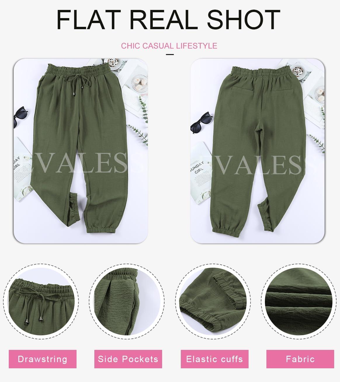 imageEVALESS Womens 2025 Summer Casual Pants Drawstring Elastic High Waisted Work Trousers Joggers Trendy Harem Pants with PocketsB Green