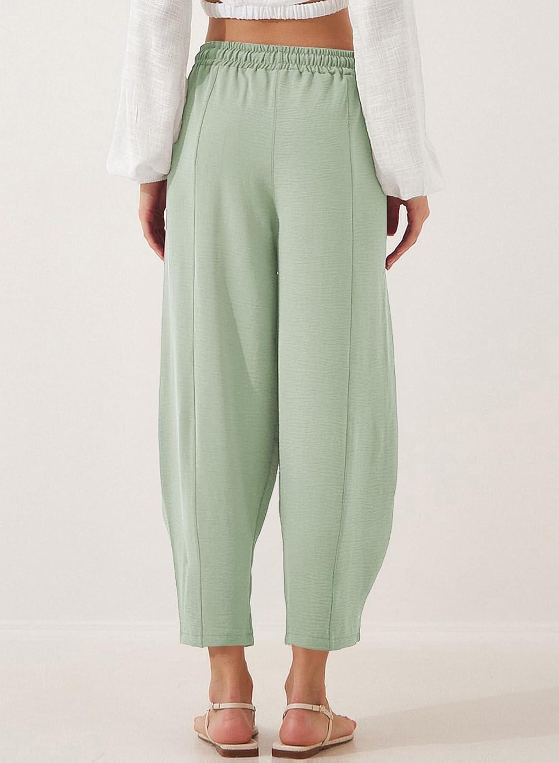 imageEVALESS Womens Summer High Waisted Baggy Pants Casual Ankle Length Trouser Slacks with PocketsClearly Aqua