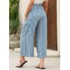 imageEVALESS Women Palazzo Pants Summer Casual Wide Leg High Waist Lounge Flowy Beach Striped Trousers Travel Vacation OutfitsSky Blue Stripe