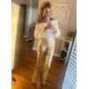 imageEVALESS Women Sequin Pants Sparkly Glitter High Waisted Wide Leg Flare Trousers Bell Bottom Night Out ClubwearApricot