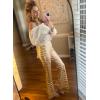 imageEVALESS Women Sequin Pants Sparkly Glitter High Waisted Wide Leg Flare Trousers Bell Bottom Night Out ClubwearApricot