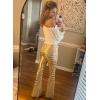 imageEVALESS Women Sequin Pants Sparkly Glitter High Waisted Wide Leg Flare Trousers Bell Bottom Night Out ClubwearApricot