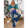 imageEVALESS Women Sequin Pants Sparkly Glitter High Waisted Wide Leg Flare Trousers Bell Bottom Night Out ClubwearGradient Blue