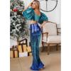 imageEVALESS Women Sequin Pants Sparkly Glitter High Waisted Wide Leg Flare Trousers Bell Bottom Night Out ClubwearGradient Blue