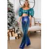 imageEVALESS Women Sequin Pants Sparkly Glitter High Waisted Wide Leg Flare Trousers Bell Bottom Night Out ClubwearGradient Blue