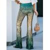 imageEVALESS Women Sequin Pants Sparkly Glitter High Waisted Wide Leg Flare Trousers Bell Bottom Night Out ClubwearGradient Gold Green