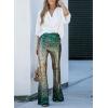 imageEVALESS Women Sequin Pants Sparkly Glitter High Waisted Wide Leg Flare Trousers Bell Bottom Night Out ClubwearGradient Gold Green