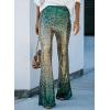 imageEVALESS Women Sequin Pants Sparkly Glitter High Waisted Wide Leg Flare Trousers Bell Bottom Night Out ClubwearGradient Gold Green