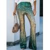 imageEVALESS Women Sequin Pants Sparkly Glitter High Waisted Wide Leg Flare Trousers Bell Bottom Night Out ClubwearGradient Gold Green