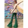 imageEVALESS Women Sequin Pants Sparkly Glitter High Waisted Wide Leg Flare Trousers Bell Bottom Night Out ClubwearGreen