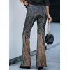 imageEVALESS Women Sequin Pants Sparkly Glitter High Waisted Wide Leg Flare Trousers Bell Bottom Night Out ClubwearMulticolor
