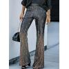imageEVALESS Women Sequin Pants Sparkly Glitter High Waisted Wide Leg Flare Trousers Bell Bottom Night Out ClubwearMulticolor