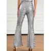 imageEVALESS Women Sequin Pants Sparkly Glitter High Waisted Wide Leg Flare Trousers Bell Bottom Night Out ClubwearSilver