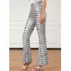 imageEVALESS Women Sequin Pants Sparkly Glitter High Waisted Wide Leg Flare Trousers Bell Bottom Night Out ClubwearSilver