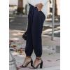 imageEVALESS Womens 2025 Summer Casual Pants Drawstring Elastic High Waisted Work Trousers Joggers Trendy Harem Pants with PocketsB Blue01
