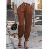 imageEVALESS Womens 2025 Summer Casual Pants Drawstring Elastic High Waisted Work Trousers Joggers Trendy Harem Pants with PocketsC Brown