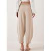 imageEVALESS Womens Summer High Waisted Baggy Pants Casual Ankle Length Trouser Slacks with PocketsApricot