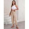 imageEVALESS Womens Summer High Waisted Baggy Pants Casual Ankle Length Trouser Slacks with PocketsApricot