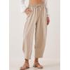 imageEVALESS Womens Summer High Waisted Baggy Pants Casual Ankle Length Trouser Slacks with PocketsApricot