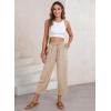 imageEVALESS Womens Summer High Waisted Baggy Pants Casual Ankle Length Trouser Slacks with PocketsApricot