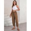 imageEVALESS Womens Summer High Waisted Baggy Pants Casual Ankle Length Trouser Slacks with PocketsChestnut