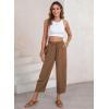 imageEVALESS Womens Summer High Waisted Baggy Pants Casual Ankle Length Trouser Slacks with PocketsChestnut