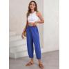 imageEVALESS Womens Summer High Waisted Baggy Pants Casual Ankle Length Trouser Slacks with PocketsDark Blue