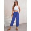 imageEVALESS Womens Summer High Waisted Baggy Pants Casual Ankle Length Trouser Slacks with PocketsDark Blue