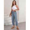 imageEVALESS Womens Summer High Waisted Baggy Pants Casual Ankle Length Trouser Slacks with PocketsDusk Blue