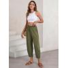 imageEVALESS Womens Summer High Waisted Baggy Pants Casual Ankle Length Trouser Slacks with PocketsJungle Green