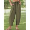 imageEVALESS Womens Summer High Waisted Baggy Pants Casual Ankle Length Trouser Slacks with PocketsJungle Green