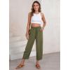imageEVALESS Womens Summer High Waisted Baggy Pants Casual Ankle Length Trouser Slacks with PocketsJungle Green